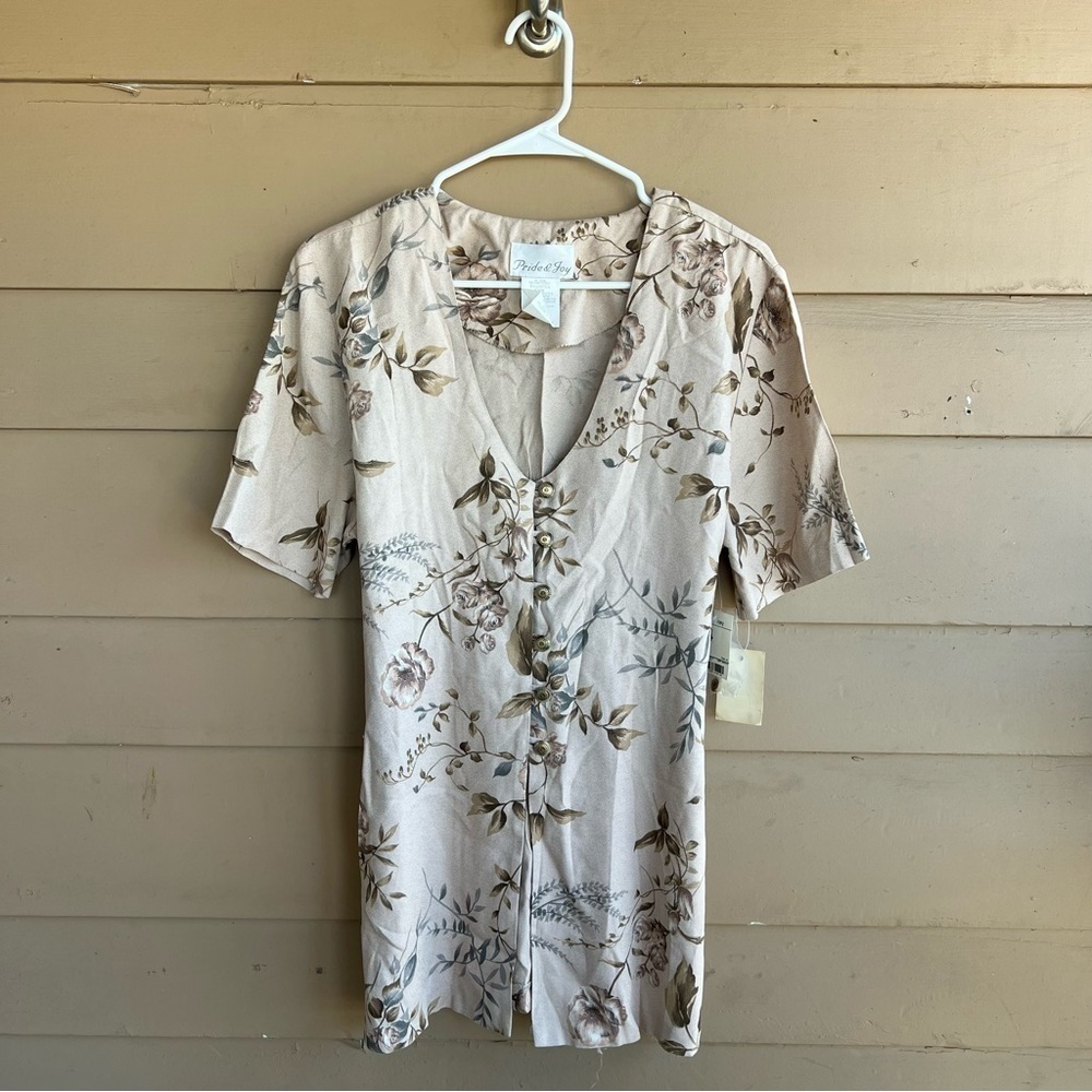 Vintage 90's Floral Tunic Top - Size 14M - Neutral Office, NWT